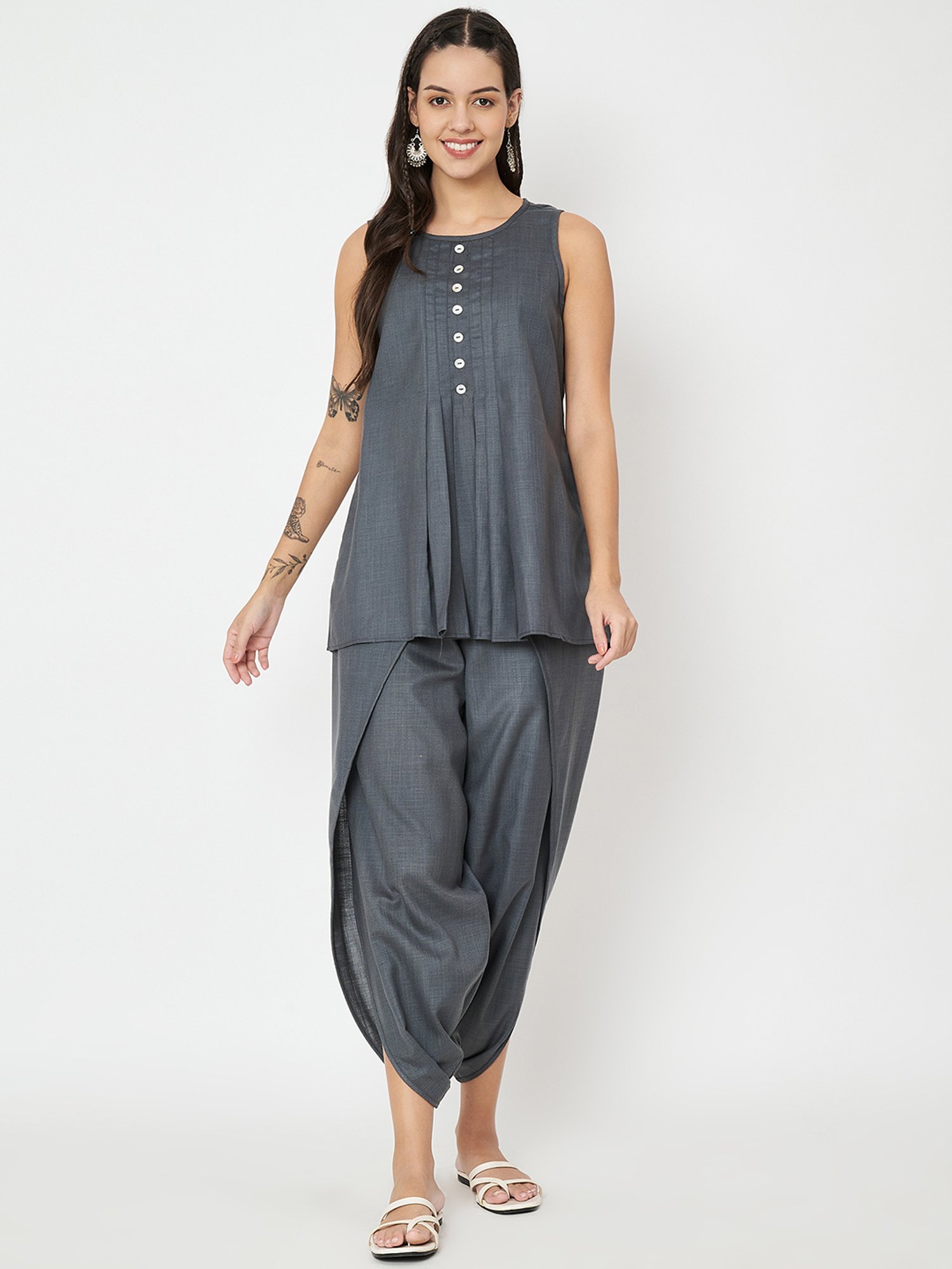 9rasa Grey Tunic & Dhoti Set