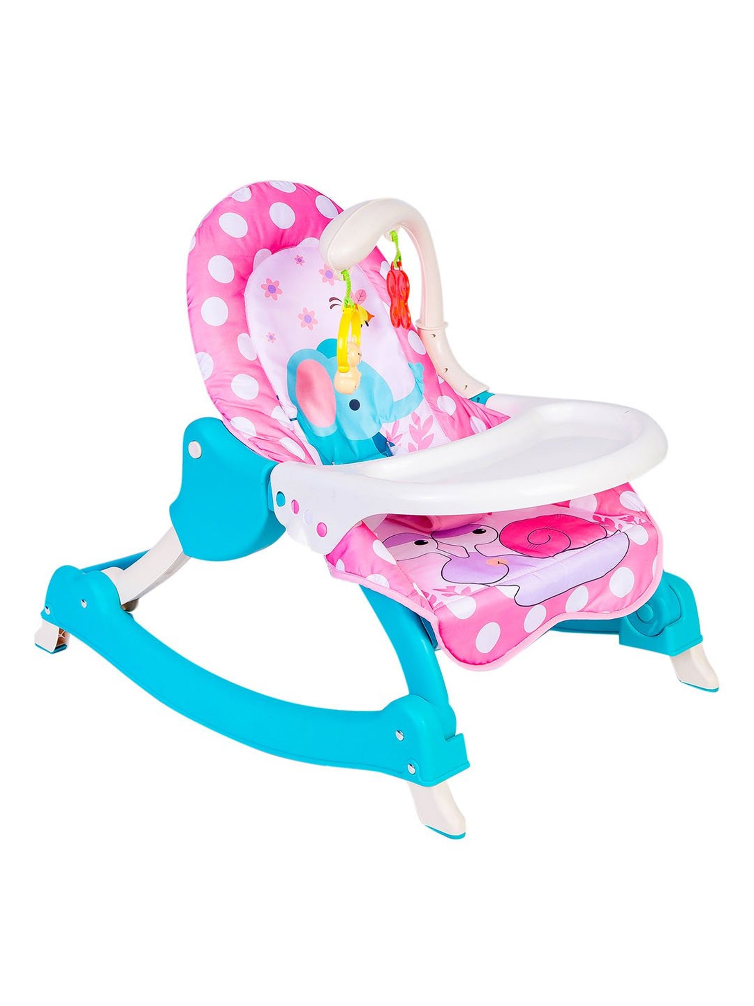 Baby Moo Pink Polka Dot 2 In 1 Rocker Cum Feeding Chair (20 Kg)