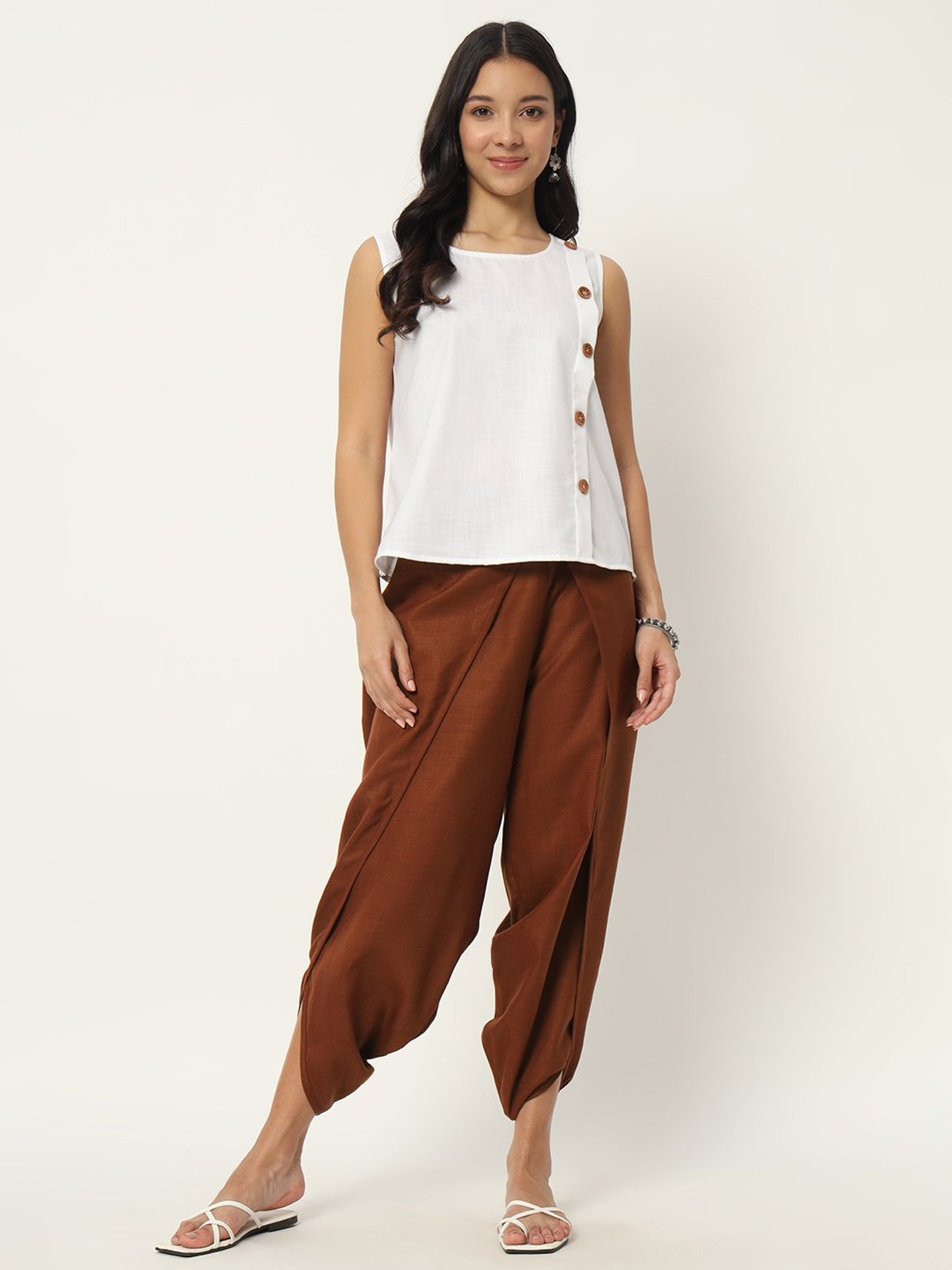 9rasa Brown Cotton Dhoti Pants