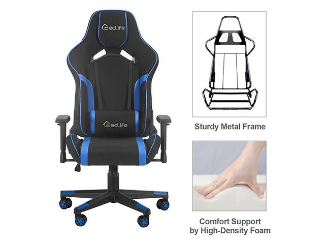 Gaming Chair Racing Office Chair High Back Computer Chair Leather Desk Massage Chair Executive Ergonomic Adjustable Swivel Task Chair, E-Sports Chair with Headrest and Lumbar Support,GC29