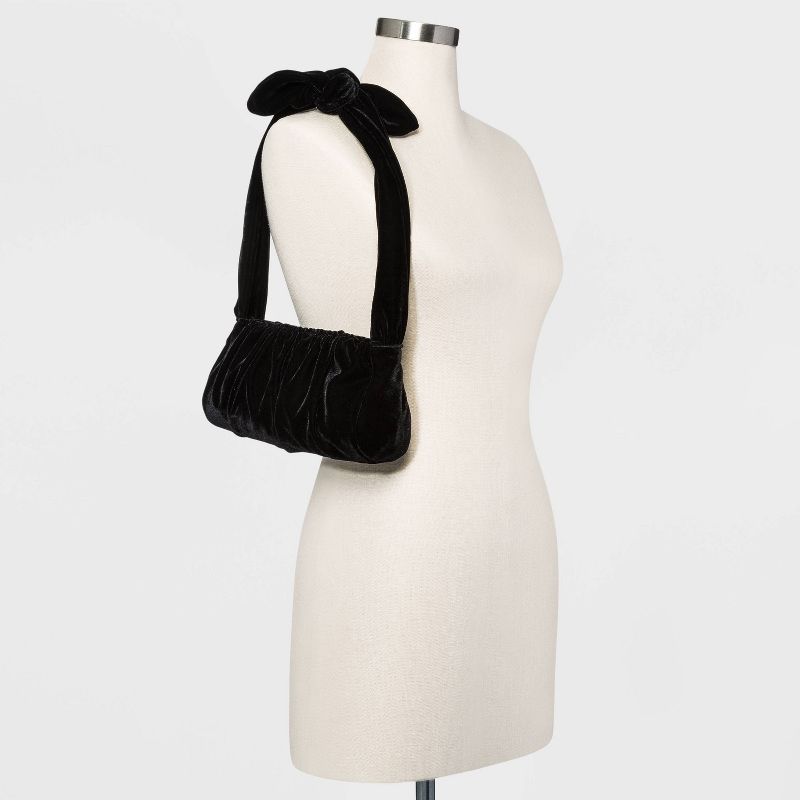 Estee & Lilly Zip Closure Velvet Shoulder Handbag with Knot Handle - Black