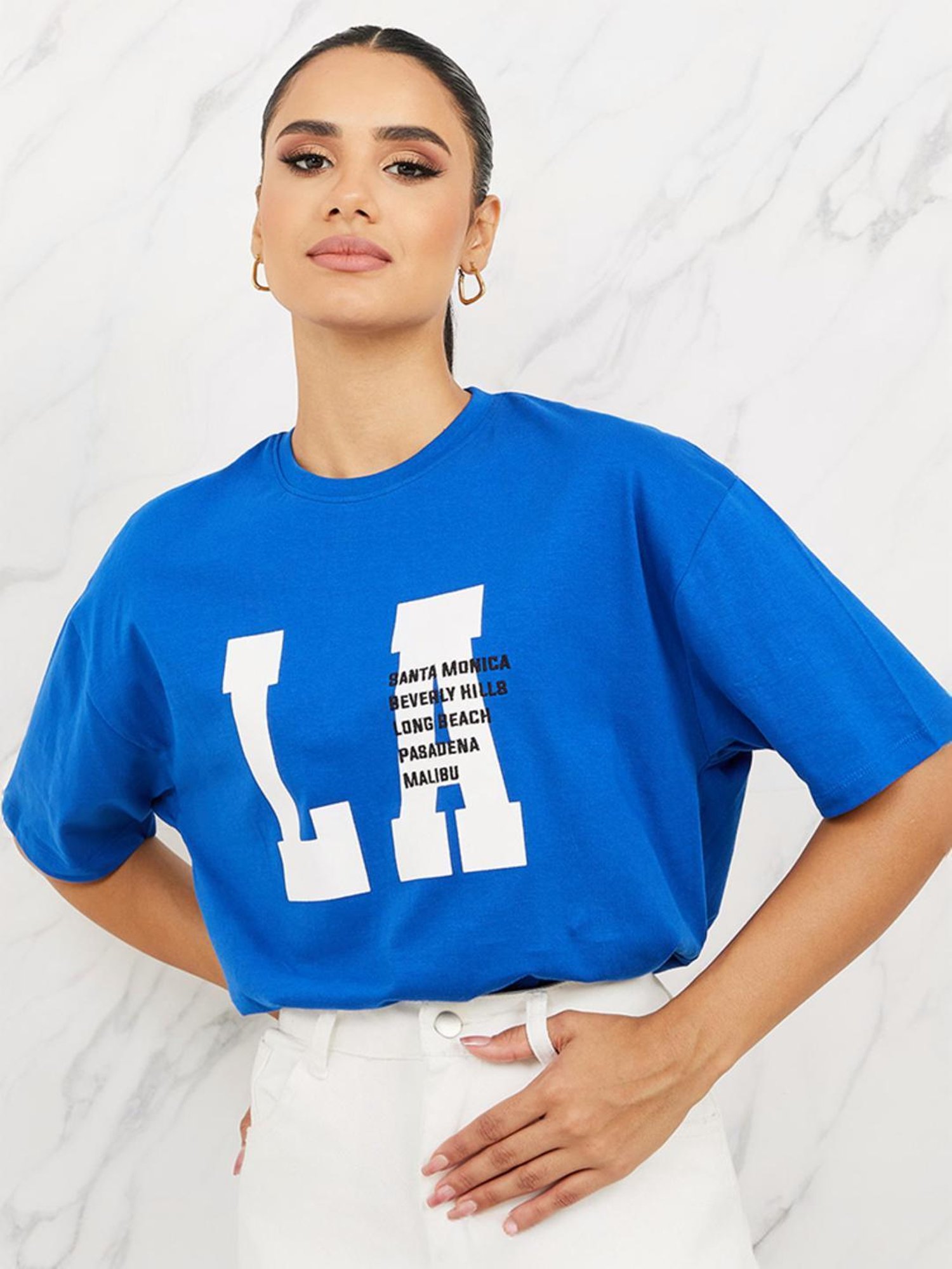 Styli Blue Cotton Printed T-Shirt