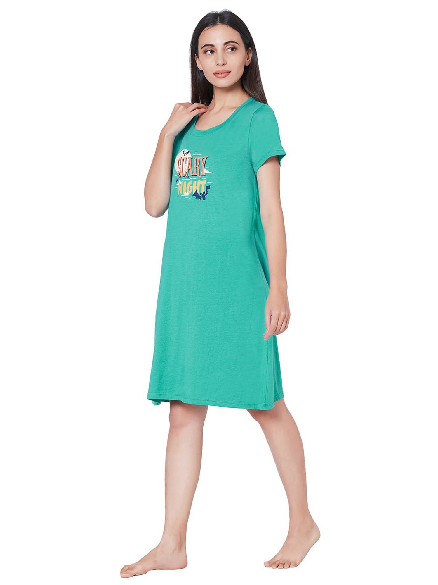 Soie Blue Printed Night Dress