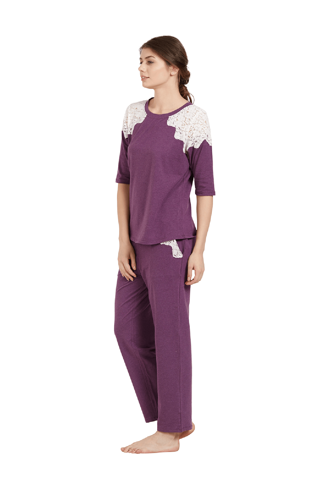 Soie Purple Cotton Top With Pyjamas