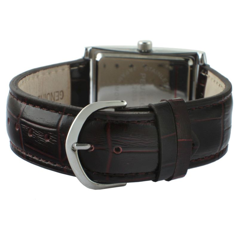 Men's Peugeot Rectangular Leather Strap Watch - Brown