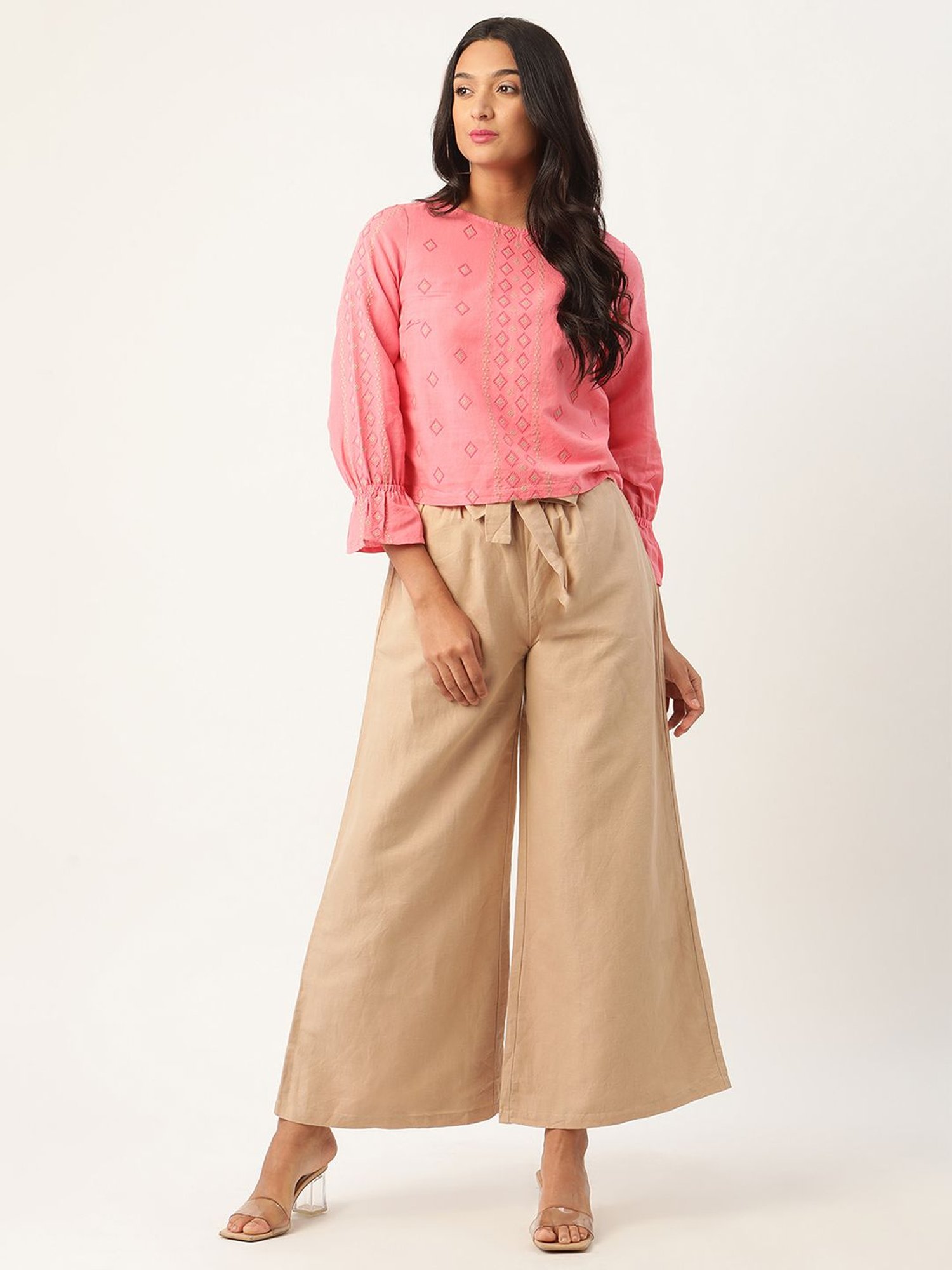 Rooted Beige Mid Rise Trousers
