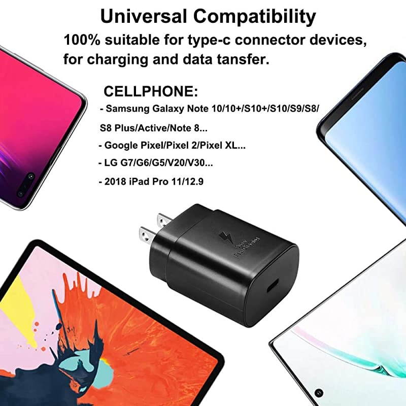 USBC Super Fast Charging Wall Charger25W PD Charger Adapter for iPhone 11 Pro Max Xs Max XR X 8 Plus iPad Pro Galaxy Note10 S10+ S20 S9 S8 Google Pixel 2 4 3a XL LG and More