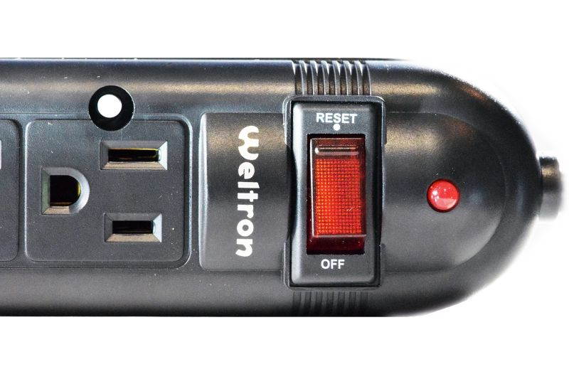 THIS 6 OUTLET PLASTIC POWER STRIP HAS 750 JOULES, EMI/RFI FILTER AND A 25FT POWE