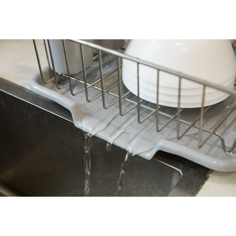 Basicwise Stainless Steel Dish Rack with Plastic Drain Board and Utensil Cup