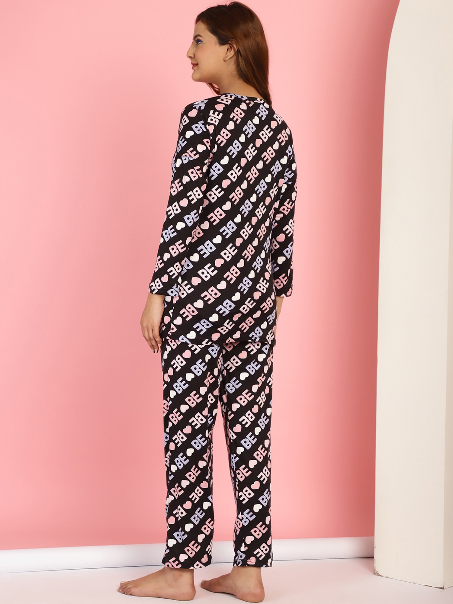 Gracit Black Cotton Printed Top With Pyjamas