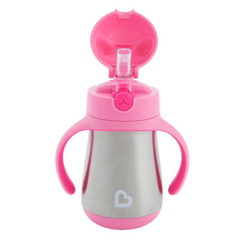 Munchkin Cool Cat Stainless Steel Pink Straw Cup 8oz