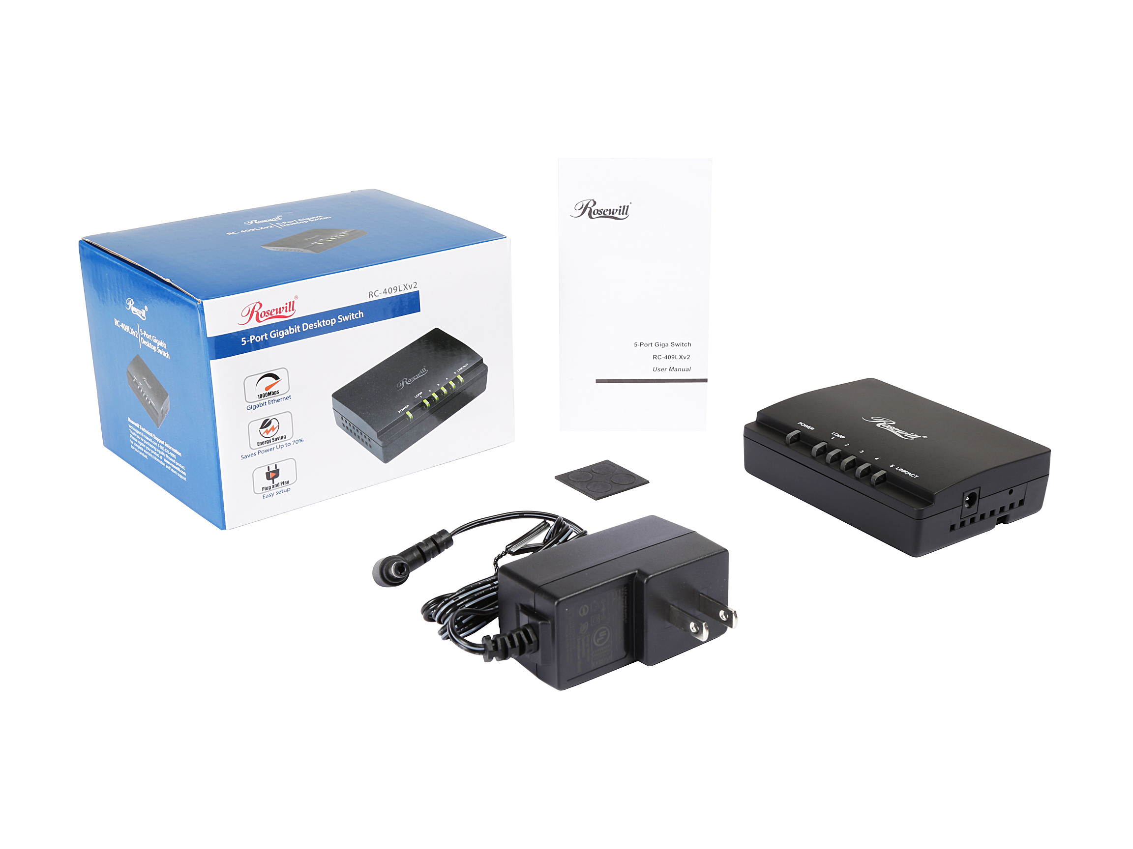 Rosewill 5 Port Gigabit Network Switch / Ethernet Switch / Desktop Switch with 9K Jumbo Frame for Home and Small Business Users (RC-409LXv2)