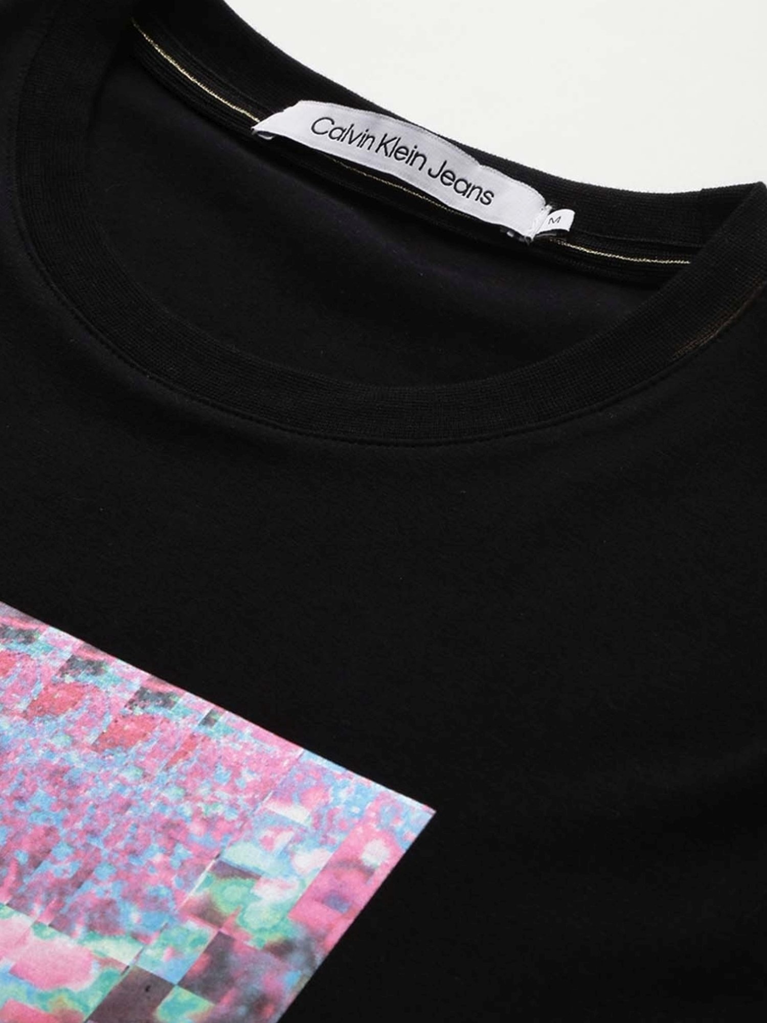 Calvin Klein Black Cotton Slim Fit Printed T-Shirt