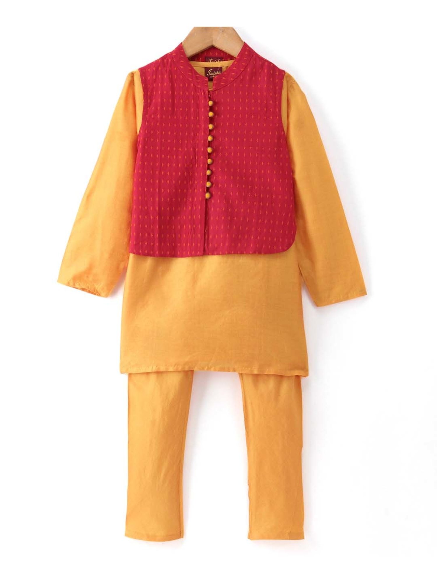 TWISHA Kids Yellow & Red Regular Fit Full Sleeves Kurta Set
