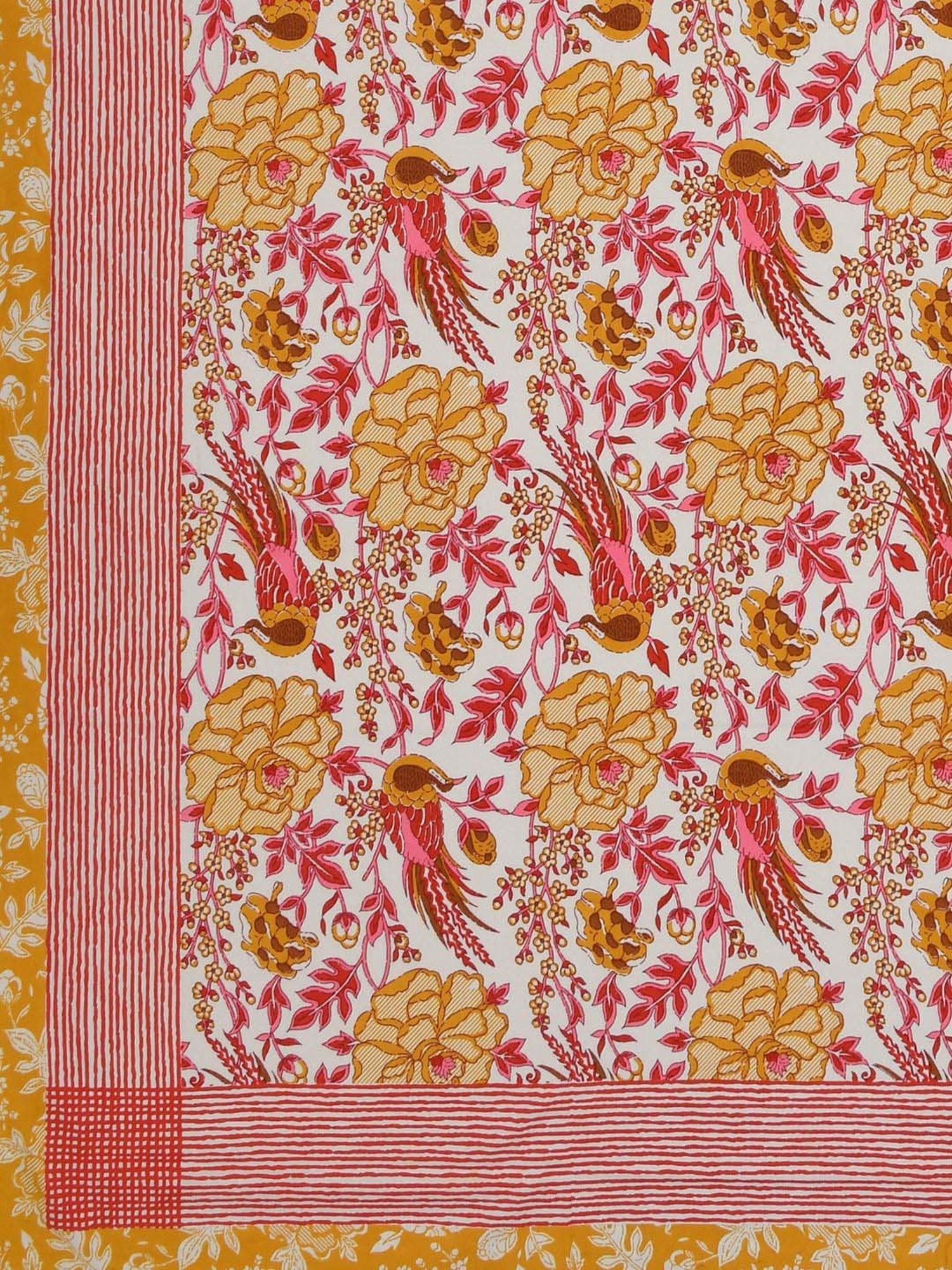 Aapno Rajasthan Ranthambore Reminiscence Pink & Yellow Cotton Double Bedsheet With 2 Pillow Cover