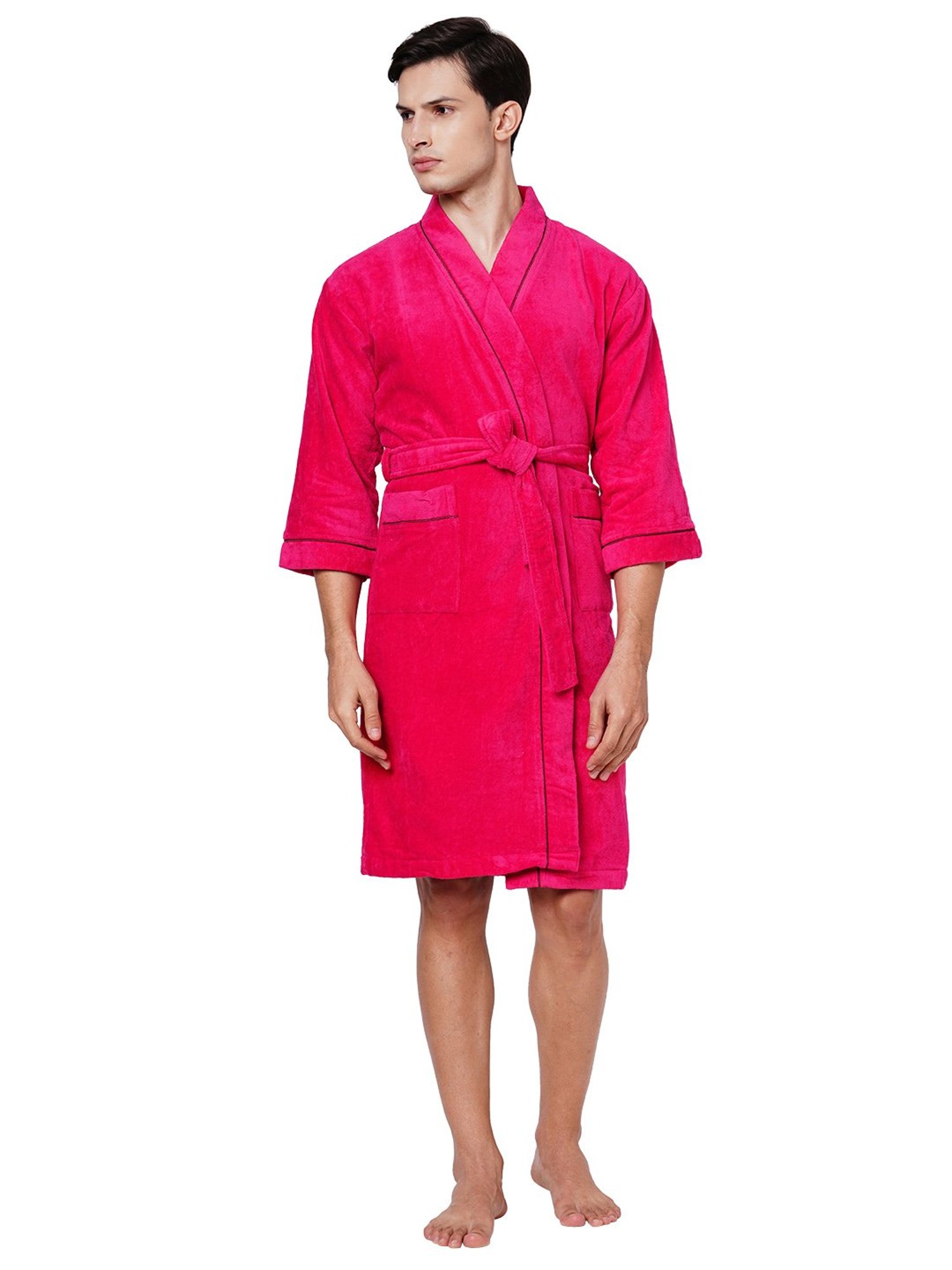 Spaces Dark Red Cotton Quick Dry High Loft Ultra Soft Bath Robe - Extra Large