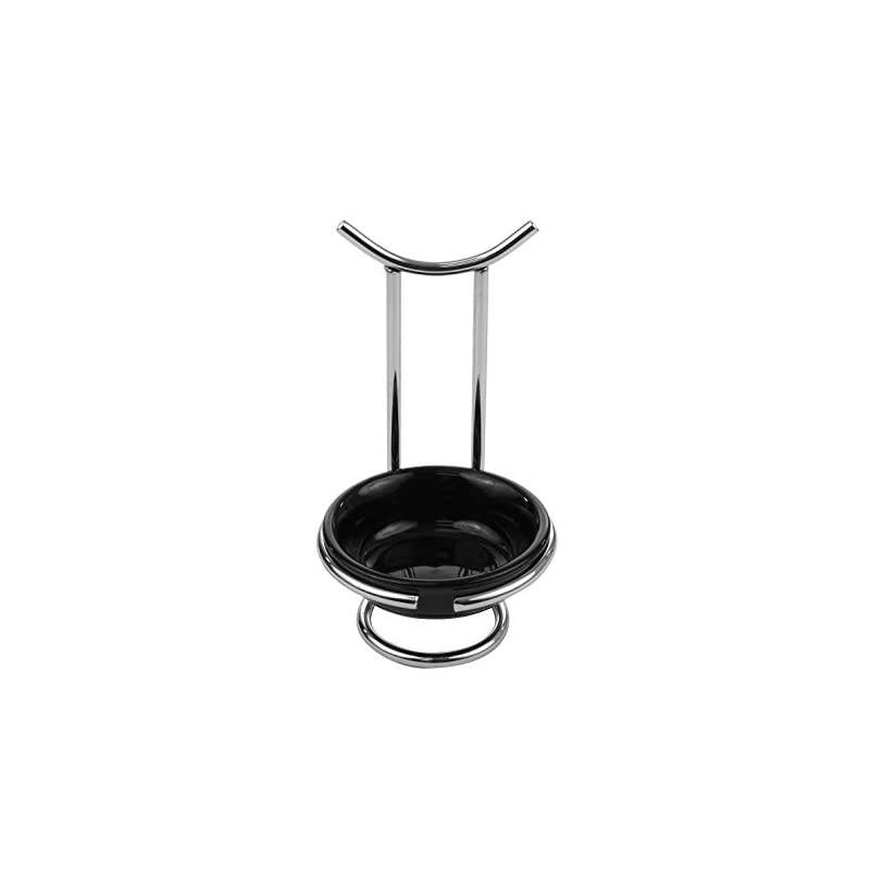 Euro Standing Spoon Rest with Ceramic Dish Upright Utensil Holder for Stovetop & Kitchen Counter Organization, Modern Vertical Design, Chrome/Black