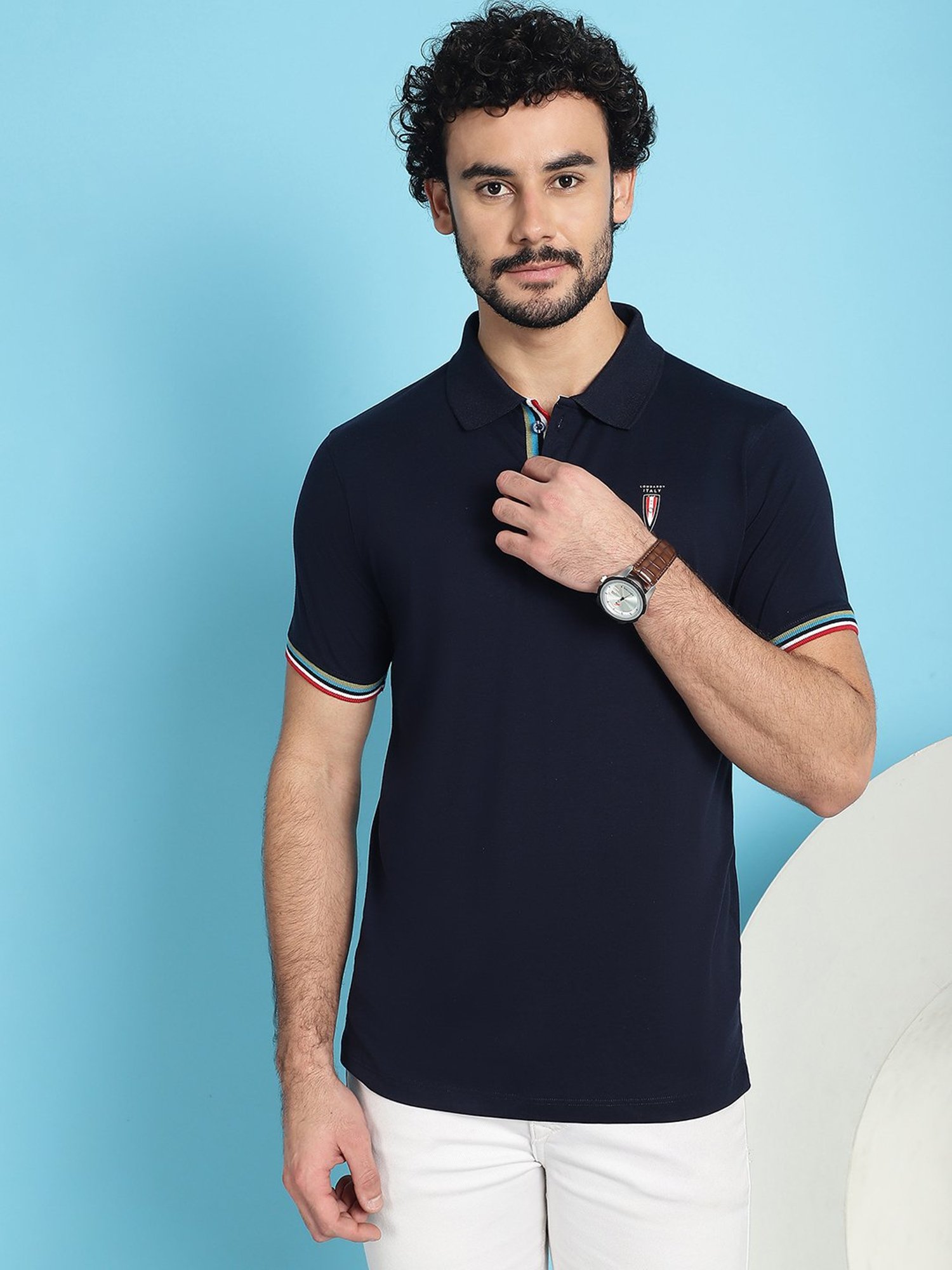Venitian- Forbidden Clothing Navy Slim Fit Printed Polo T-Shirt