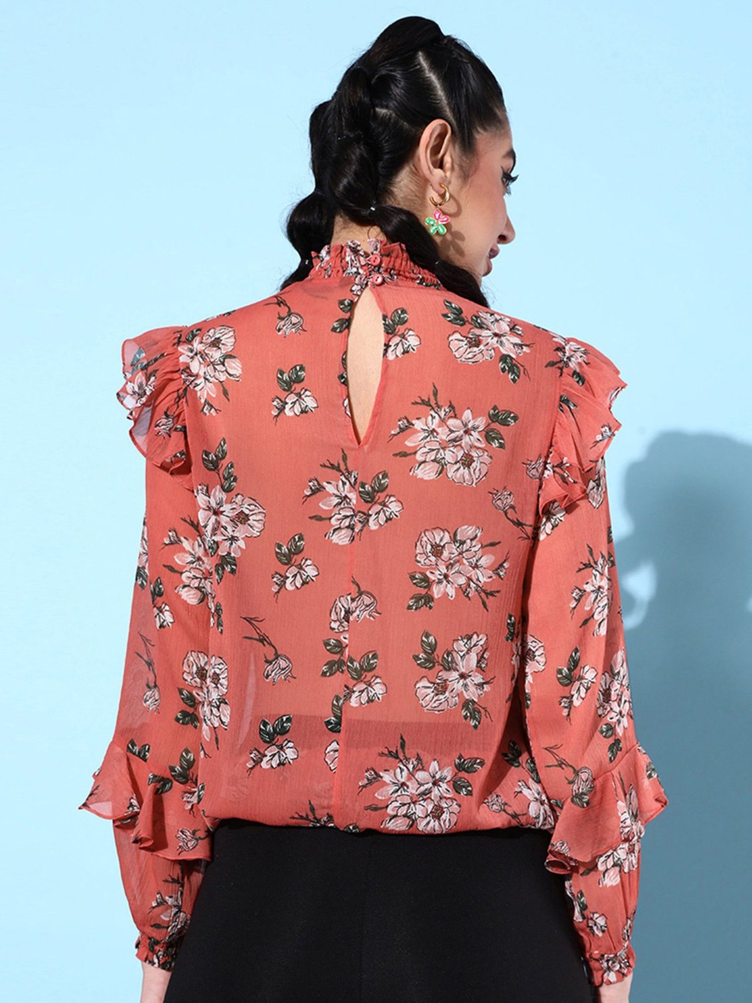 QUIERO Orange Floral Print Top