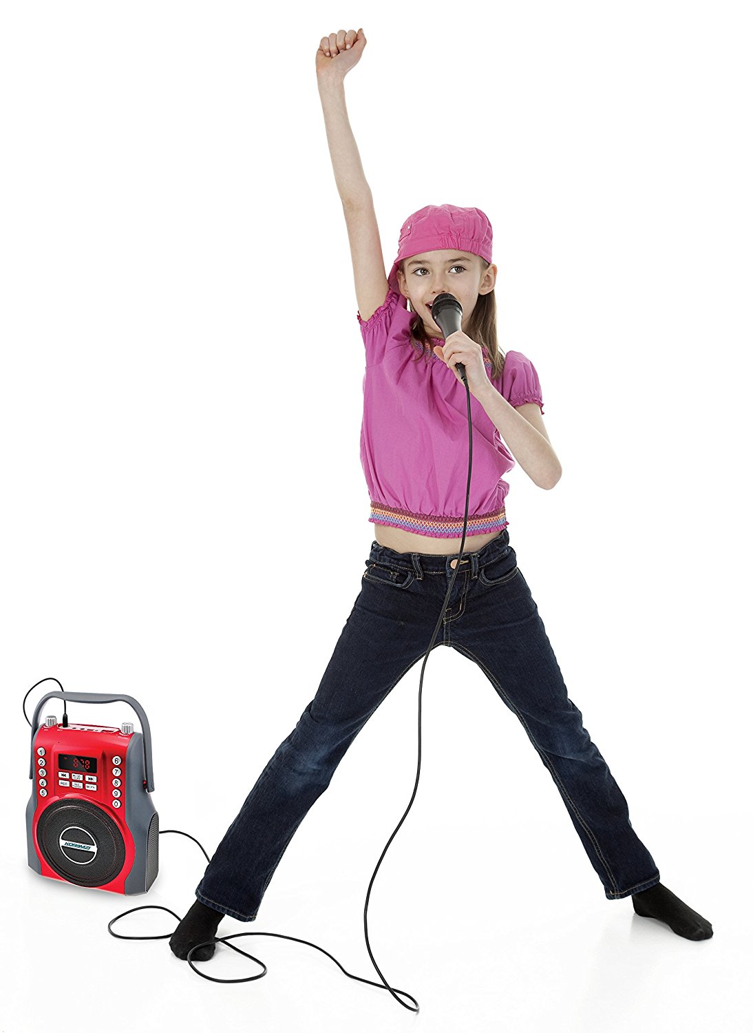 KORAMZI  Karaoke Portable Rechargeable Boombox with Bluetooth, FM Radio, AUX In (Red) KS-200RD