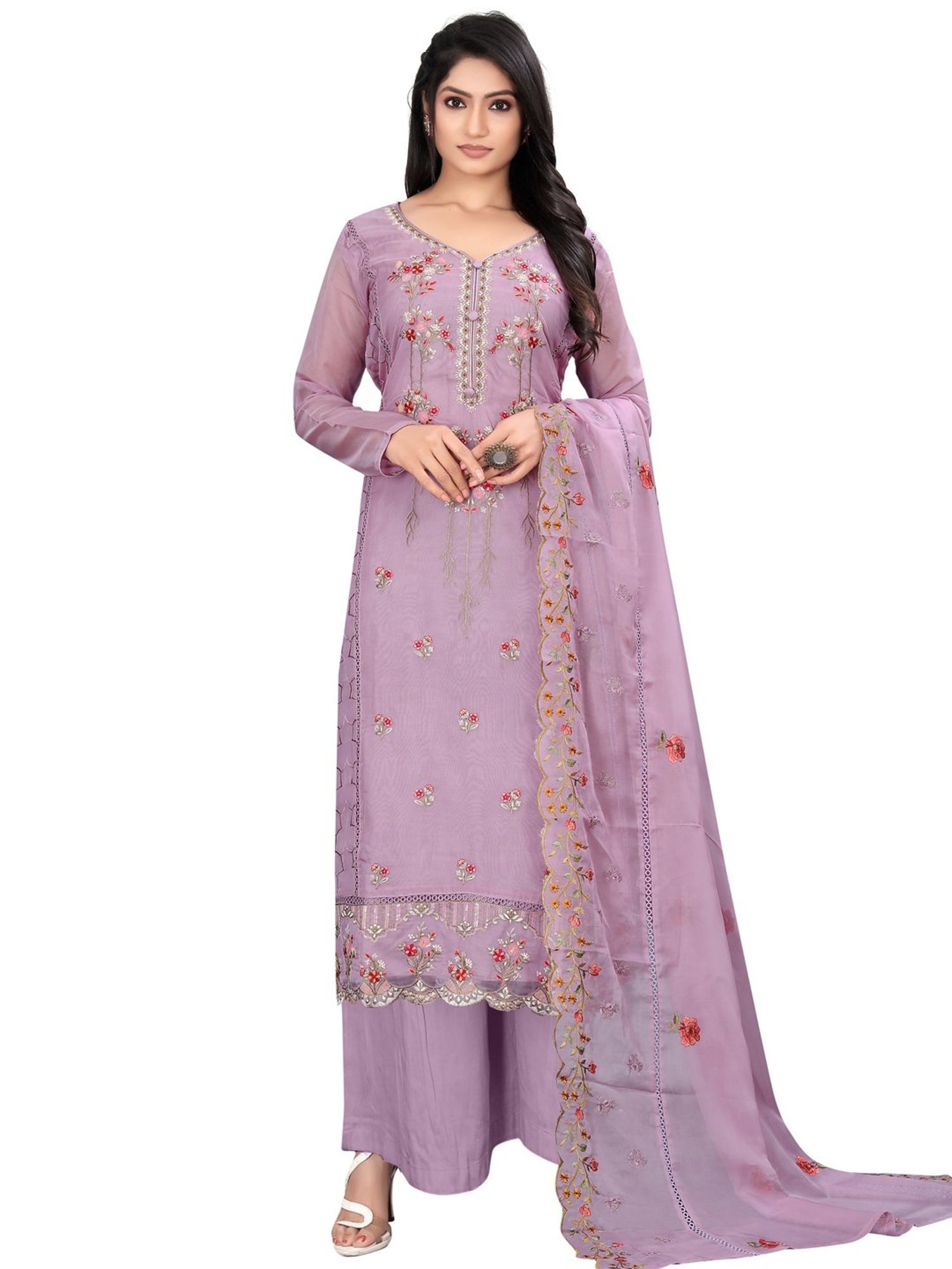 Stylee LIFESTYLE Mauve Embroidered Unstitched Dress Material