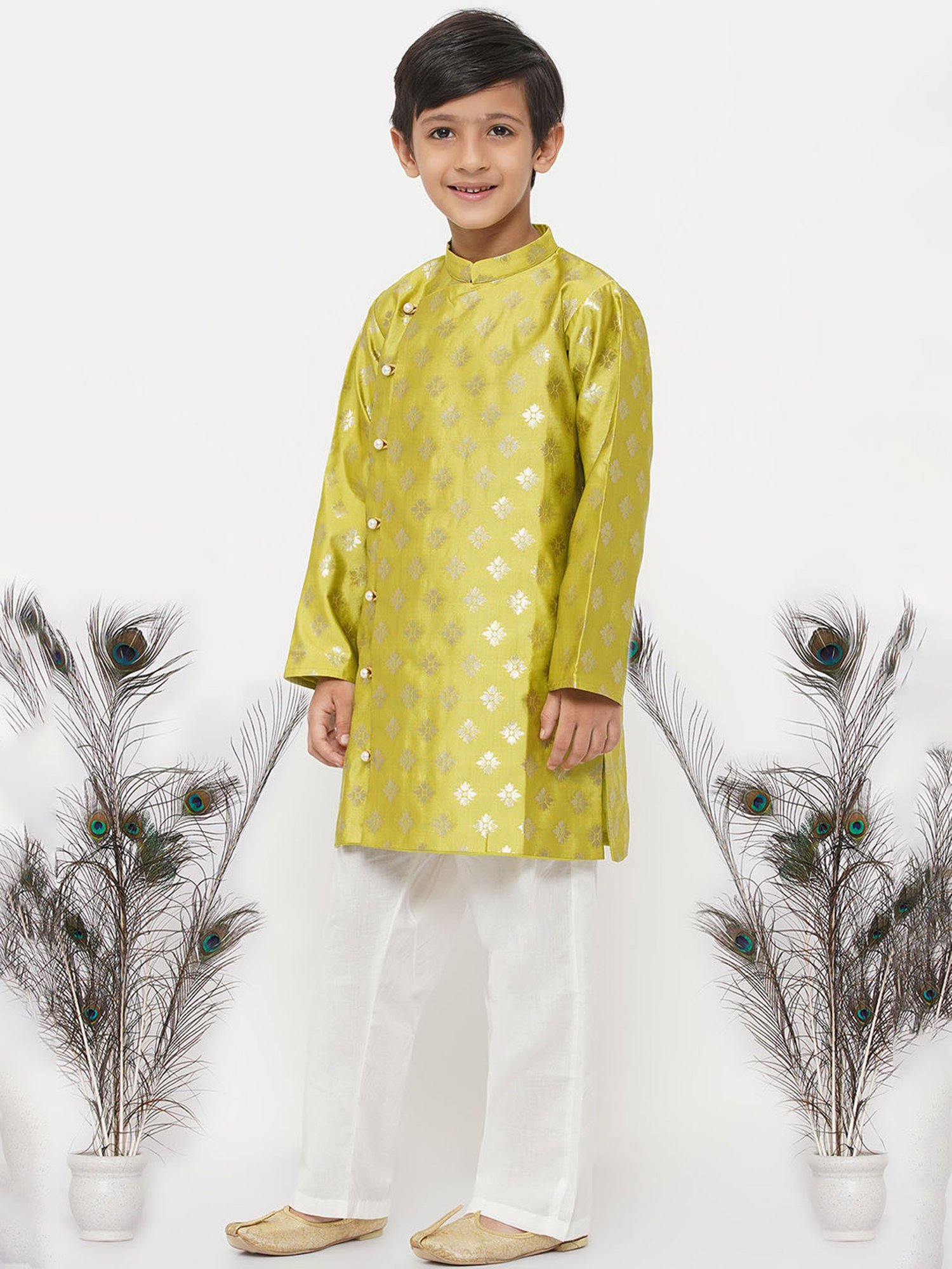 Little Bansi Green & White Printed 1 Kurta + 1 Pyjamas
