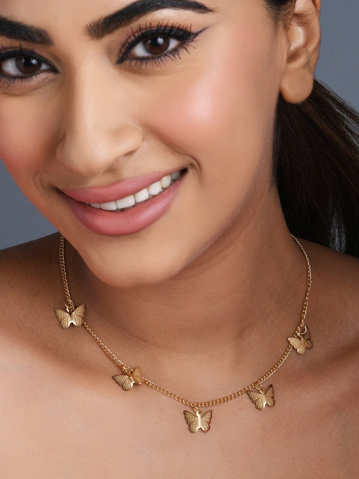 ToniQ Gold-Plated Butterfly Charm Necklace for Women