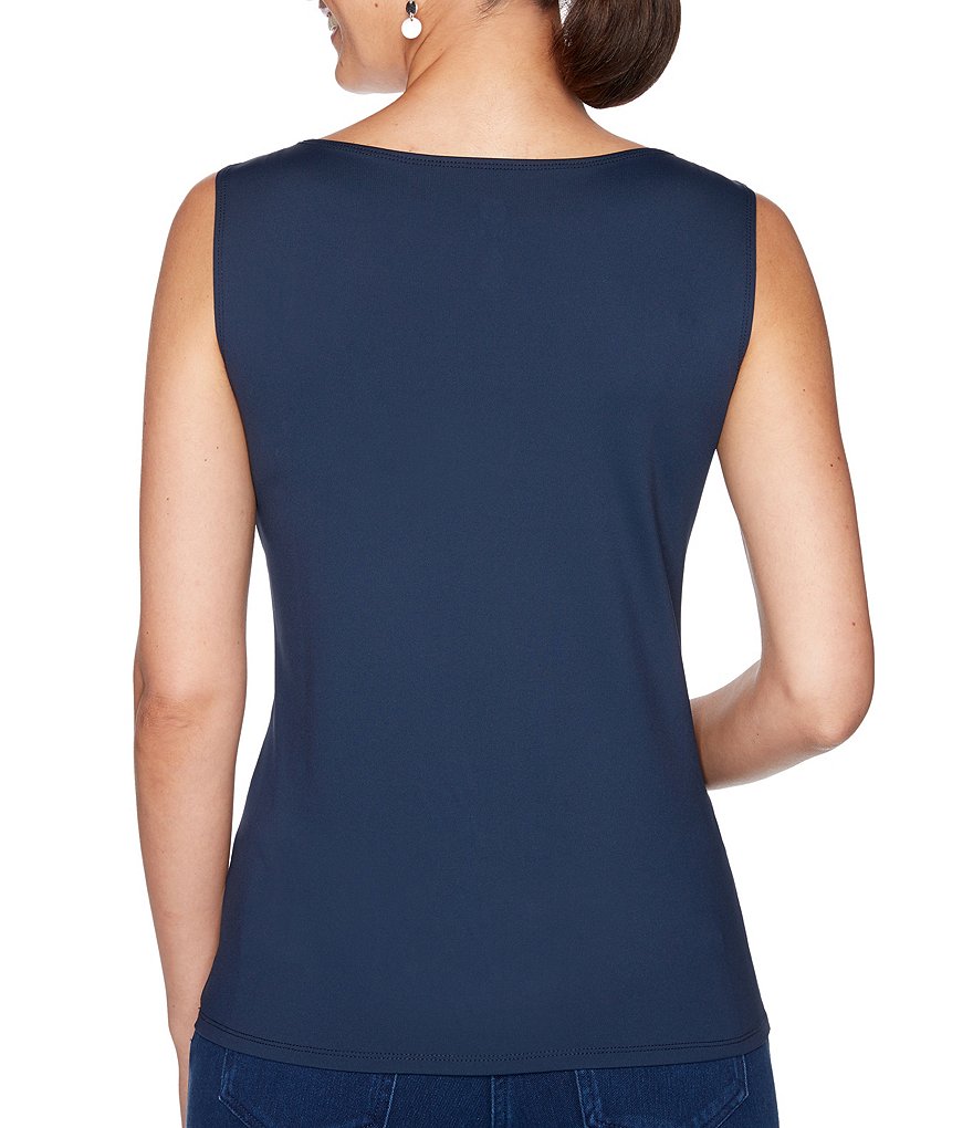 Ali Miles Petite Size Long Roll-Tab Sleeve Round V-Neck Pucker Knit Asymmetrical Tunic