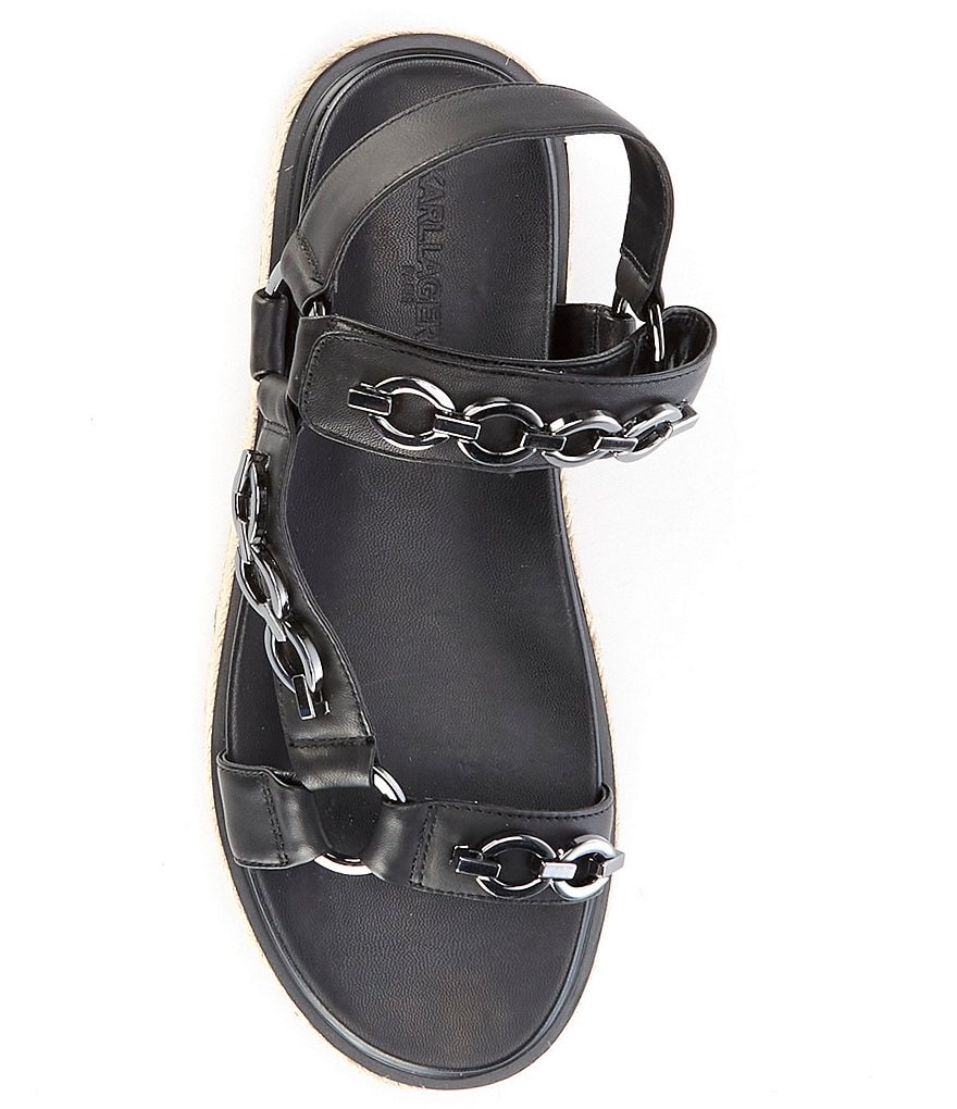 KARL LAGERFELD PARIS Palma Chain Detail Leather Platform Espadrille Sandals