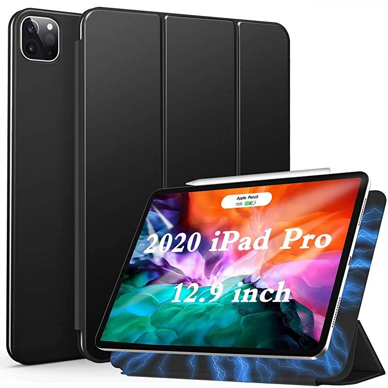 Case for iPad Pro 4th Generation 2020 Release,iPad Pro 12.9 Ultra Slim Minimalist Case, Trifold Stand Smart with Auto Wake/Sleep Function, Pencil Charging Support 12.9 inch iPad Cover, Black