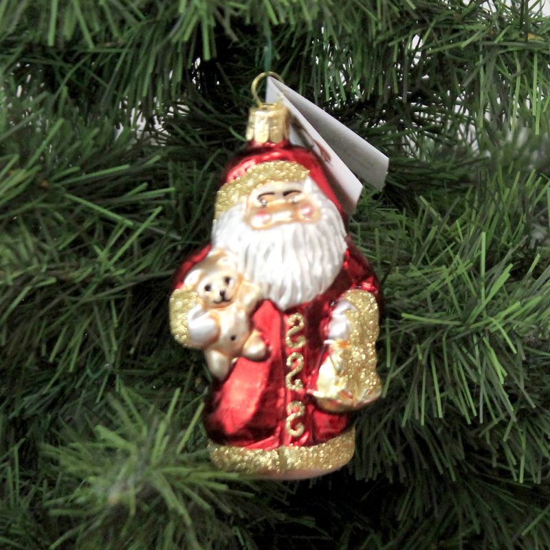 Golden Bell Collection 3.75" Small Shiny Santa & Bear Ornament Czech Christmas  -  Tree Ornaments