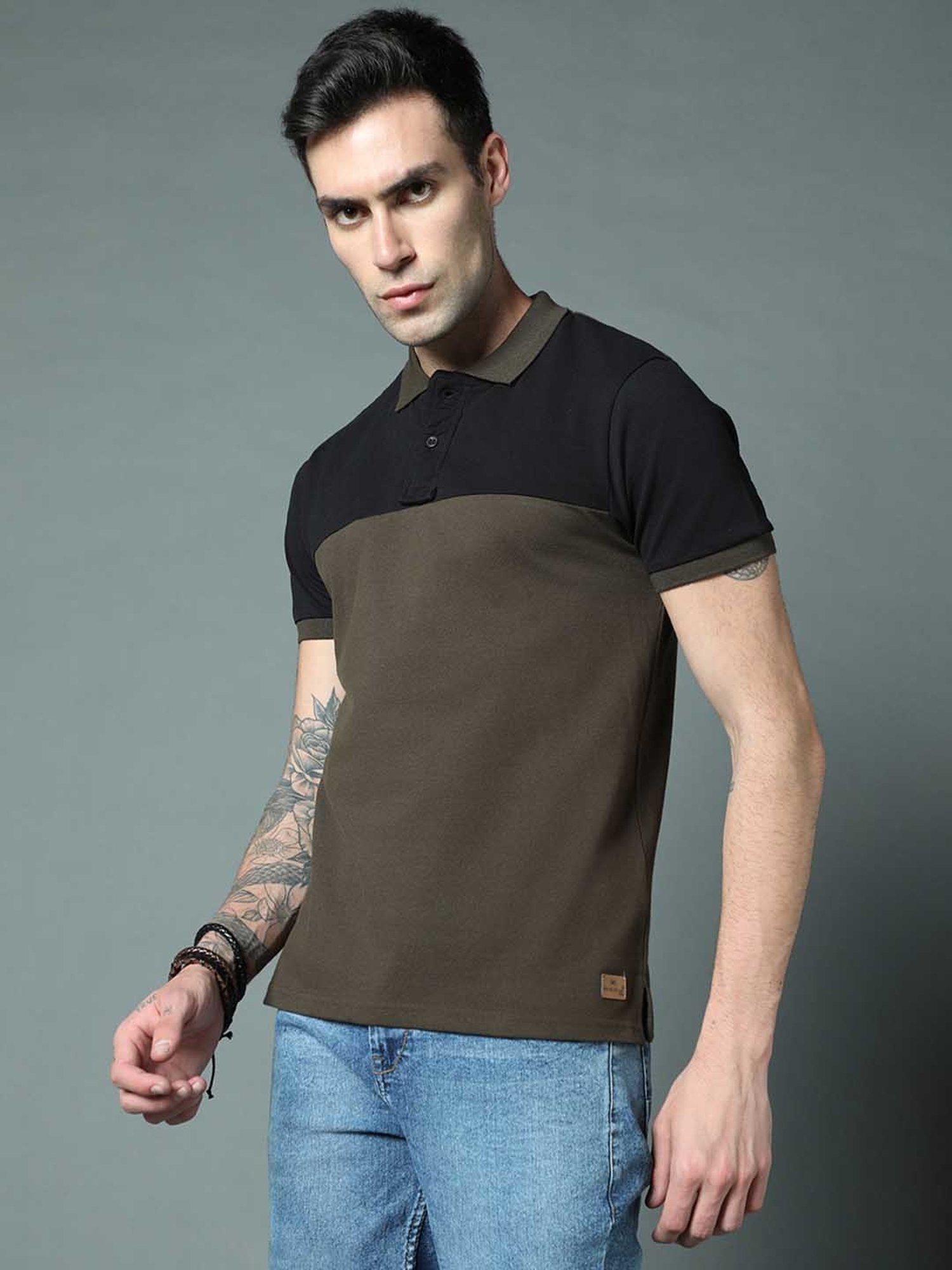 High Star Black & Olive Regular Fit Polo T-Shirt