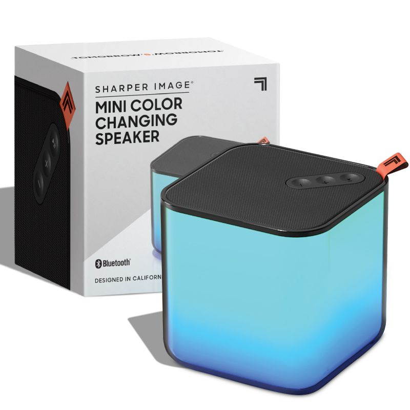 sharper image mini color changing speaker, sync to smartphone or tablet with bluetooth, impressive sound quality, stream 4 hour