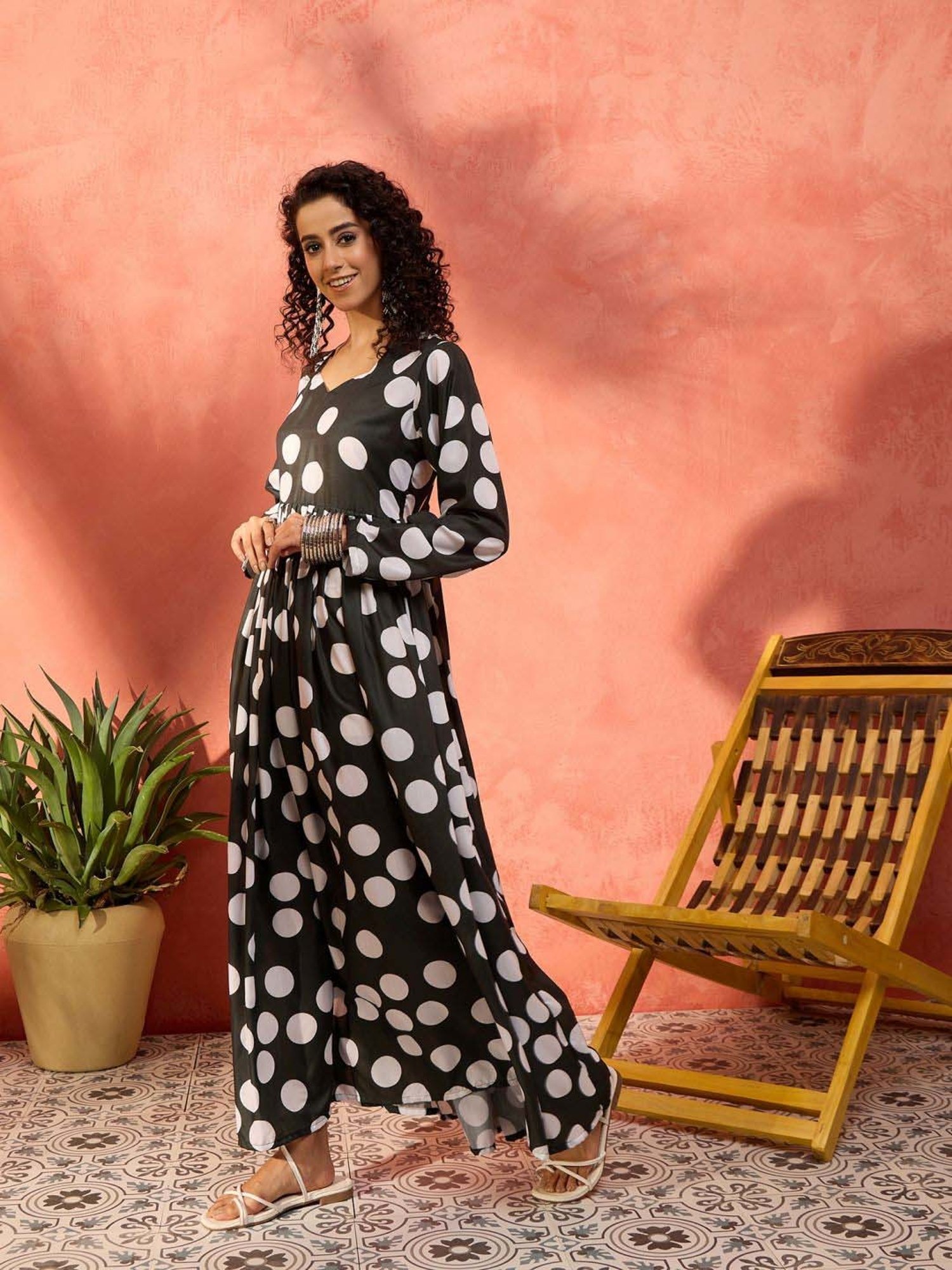 Saffron Threads Black Cotton Floral Print Ethnic Dress