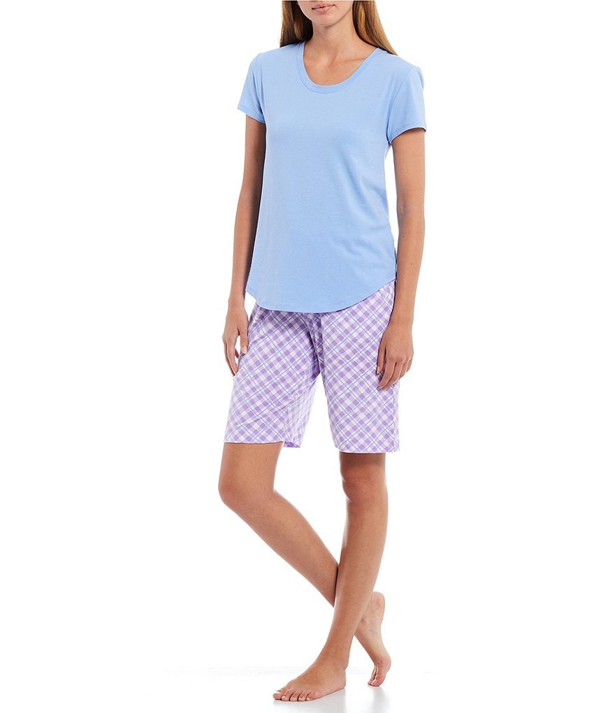 HUEtique Plaid Charming Printed Bermuda Knit Sleep Shorts