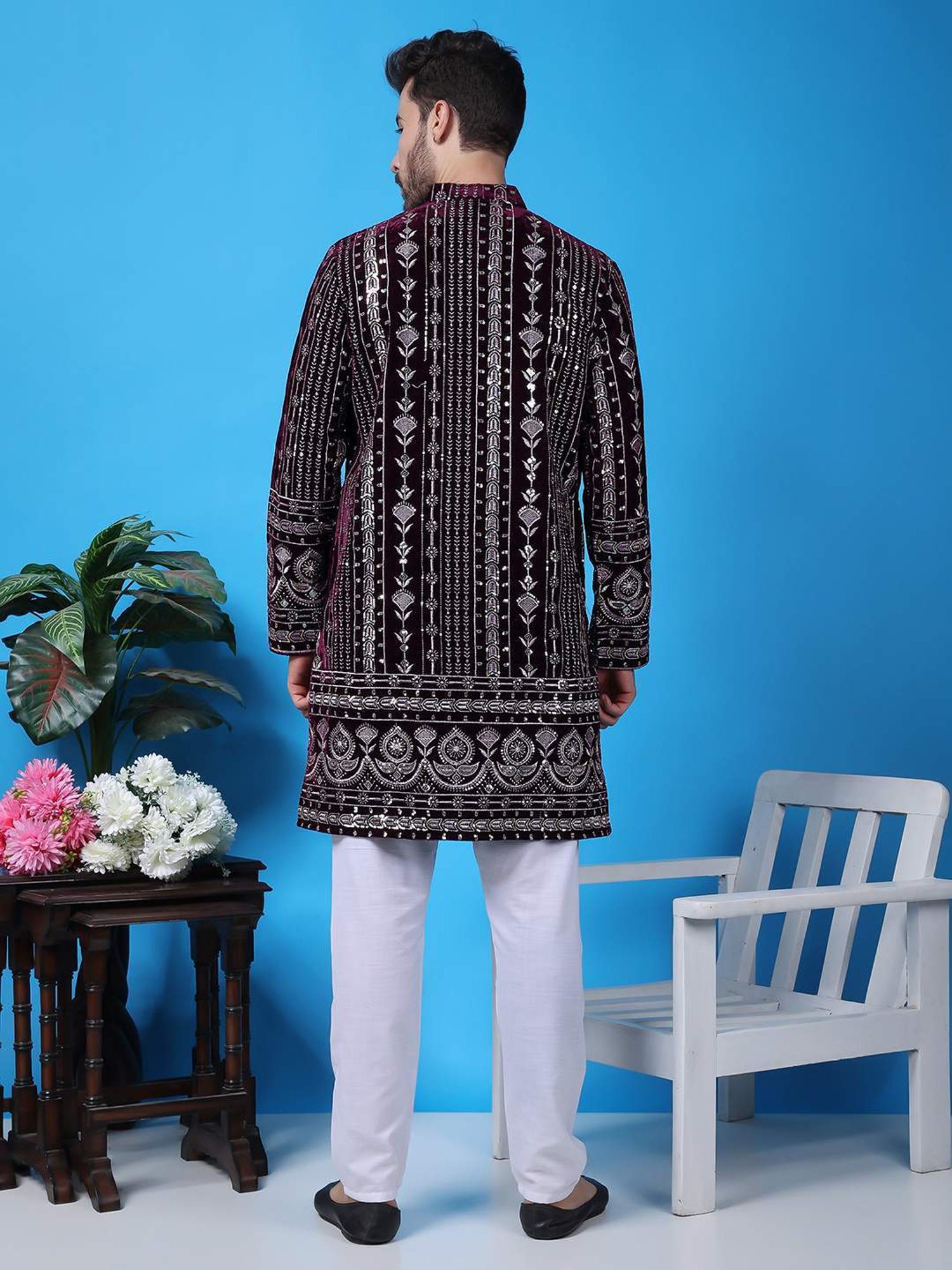 Hangup Purple & White Regular Fit Embellished Kurta Bottom Set