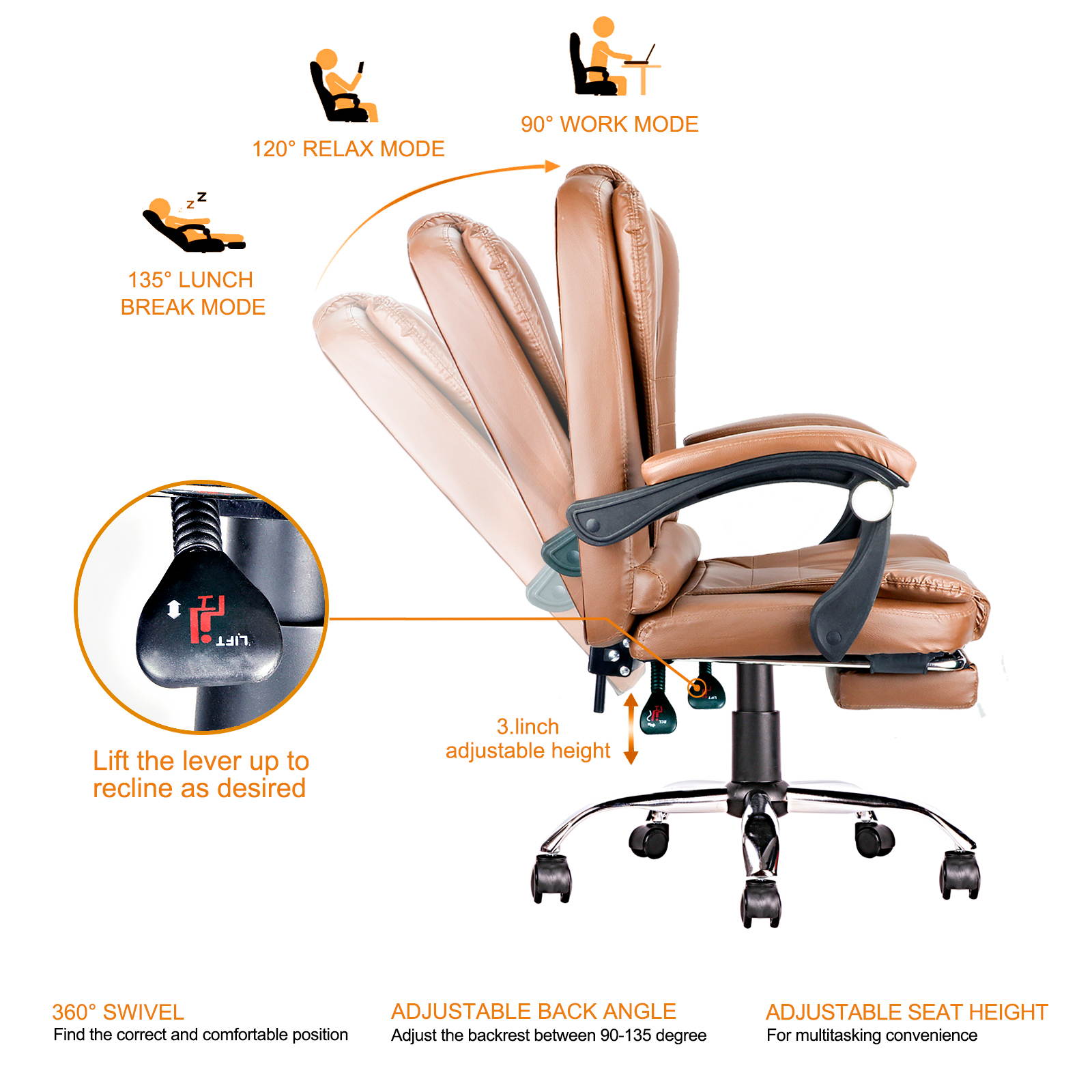 Adjustable height angle computer chair comfortable sedentary office chair staff conference chair boss chair lift swivel reclining seat back swivel chair