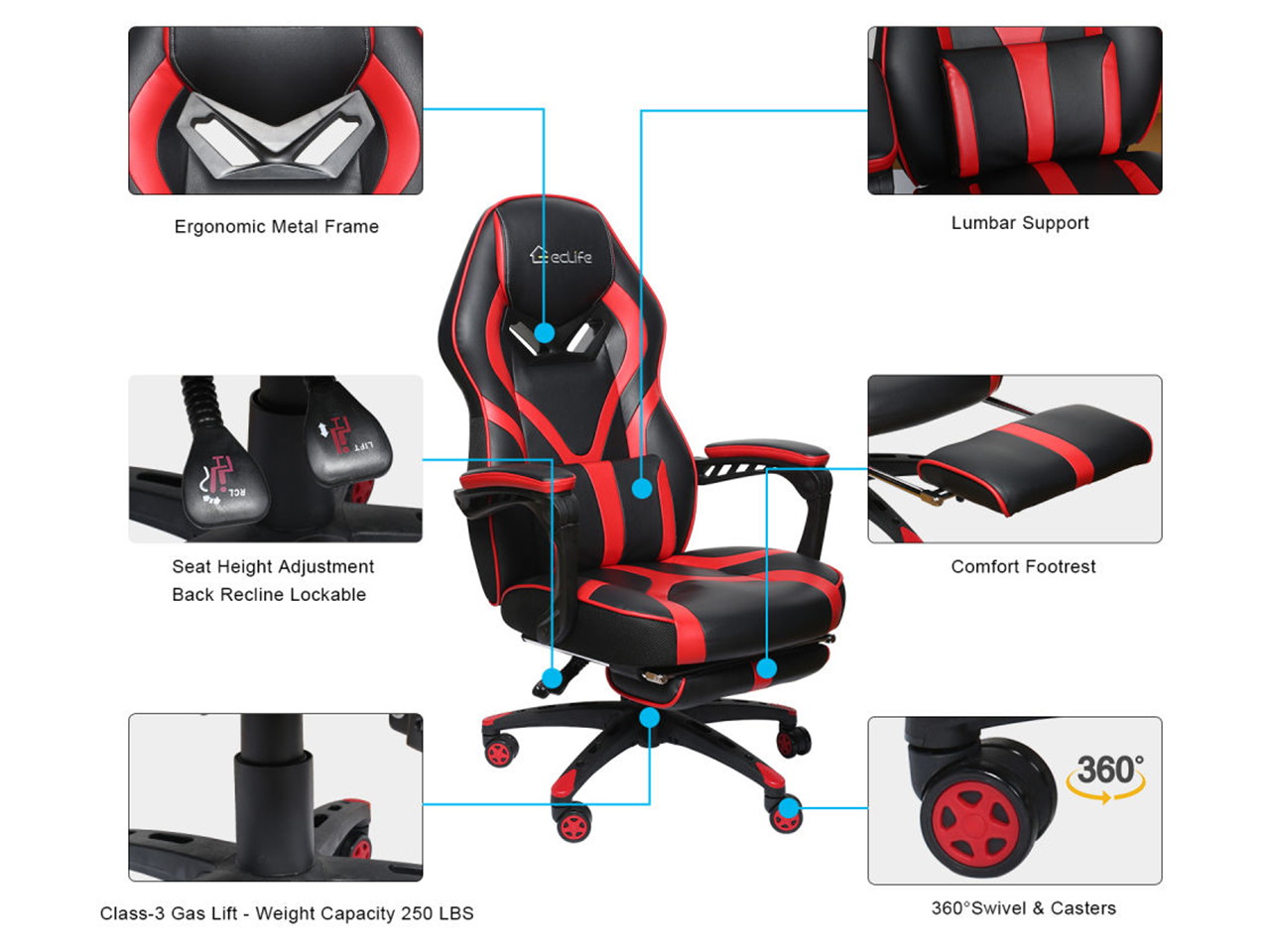 Massage Gaming Chair Office Chair High Back Computer Chair PU Leather Desk Chair PC Racing Executive Ergonomic Adjustable Swivel Task Chair with Headrest and Lumbar Support