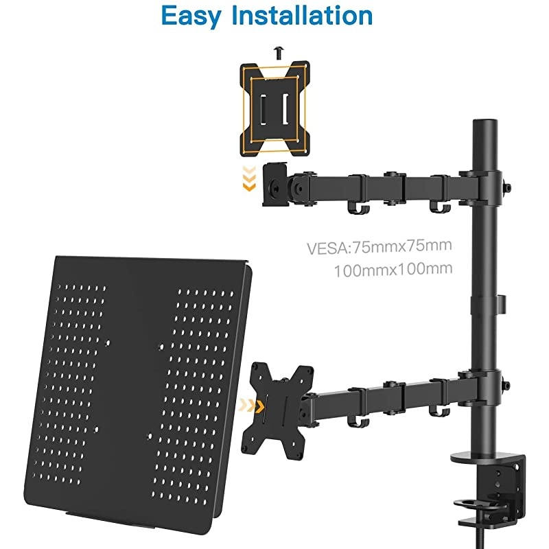 Monitor Mount Stand with Keyboard Tray Adjustable Notebook Desk Mount with Clamp and Grommet Mounting Base for 13 to 27 Inch LCD Computer Screens Up to 22lbs Notebook up to 156 Black