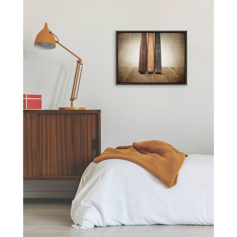 18" x 24" Sylvie Three Vintage Bats Framed Canvas by Shawn St. Peter Gray - DesignOvation