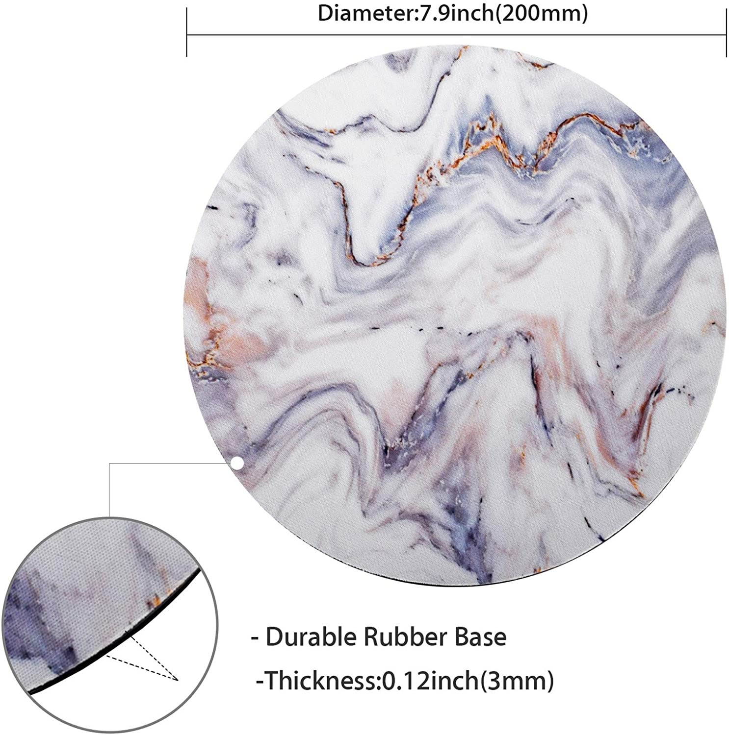 Round Cute Mouse Pad, ToLuLu Mousepad for Desktop Computer Laptop Notebook PC, Anti Slip Rubber Customized Mouse Mat for Working Gaming, Mini Funny Unique Mouse pad for Home, Office, White Gold Marble