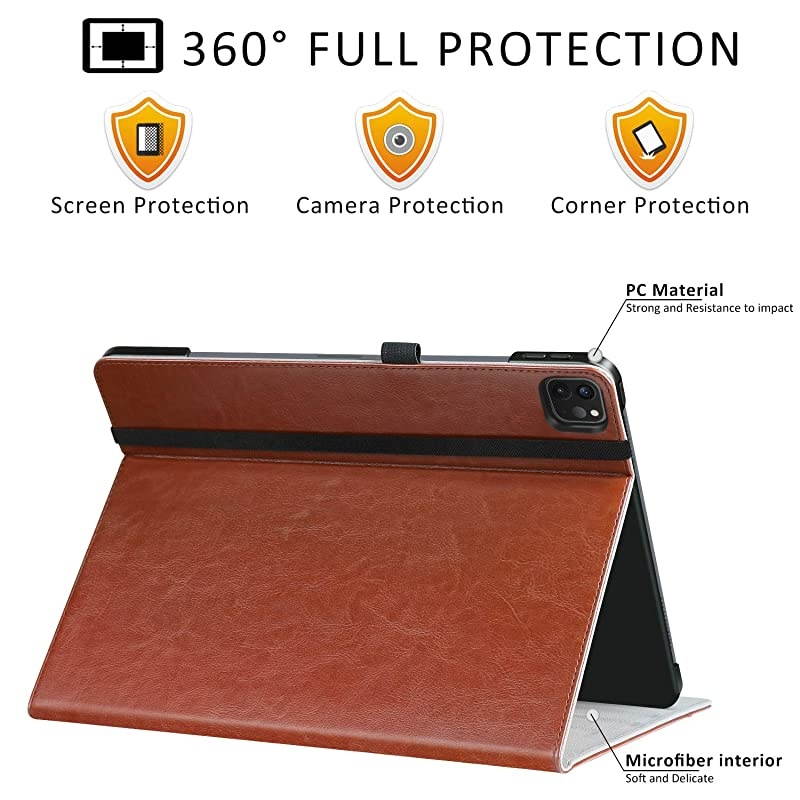 for iPad Pro 11 Case 2nd Generation 2020 Release Premium Leather Smart Folio Case + Support Pencil Pair Charging + Auto WakeSleep + Multiple Viewing Angles Cover Brown