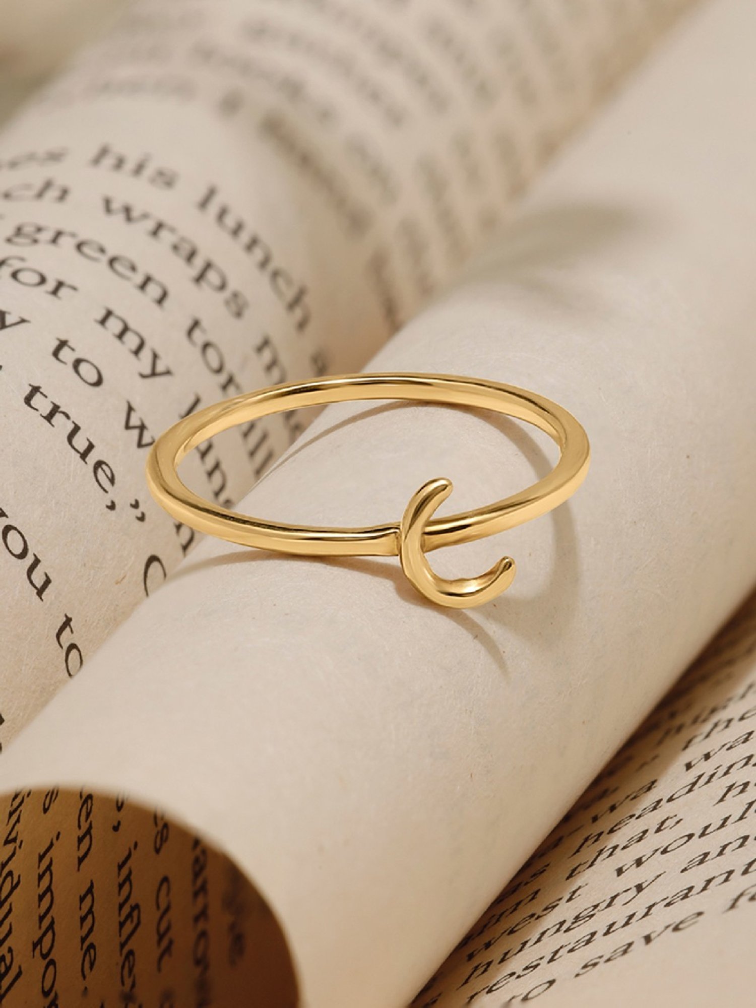 Mia by Tanishq Letter C 14k Yellow Gold Initial Ring