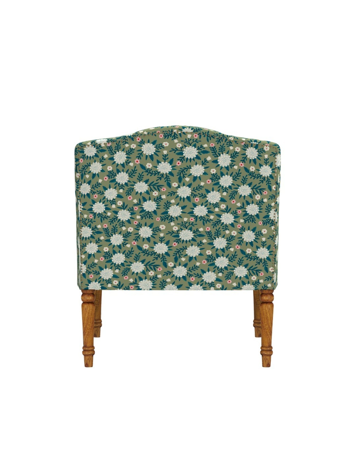 Chumbak Nawaab Spring Marigold Floral Green Wood Arm Chair