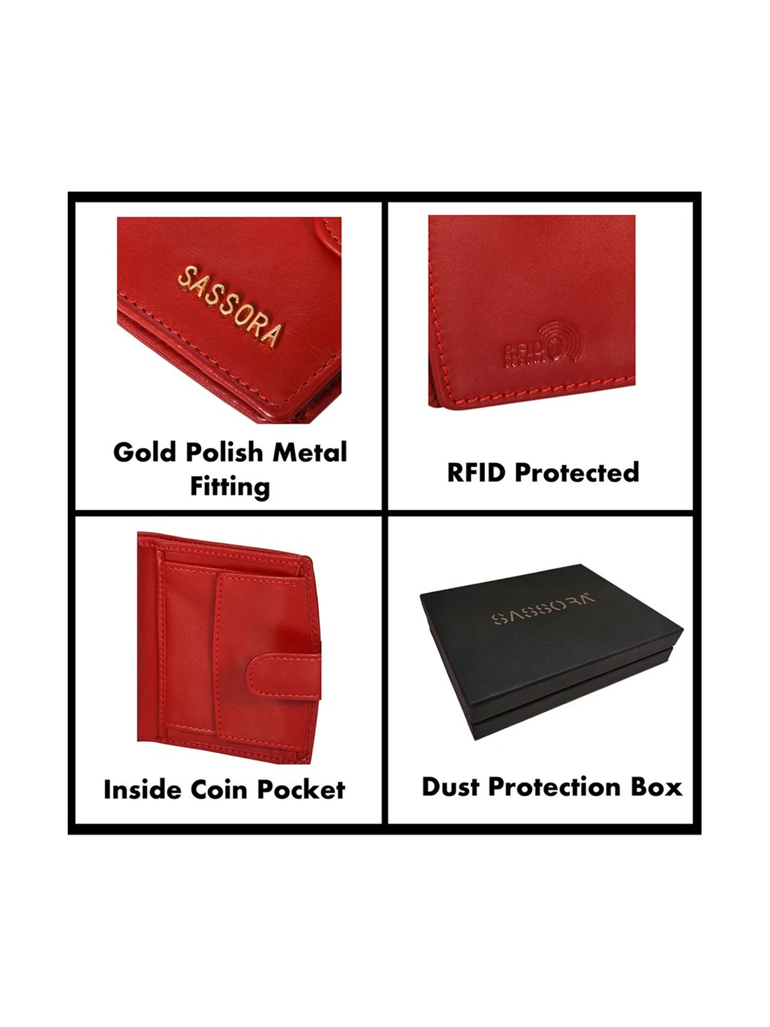 SASSORA Red Solid Rfid Bi-Fold Wallet for Women