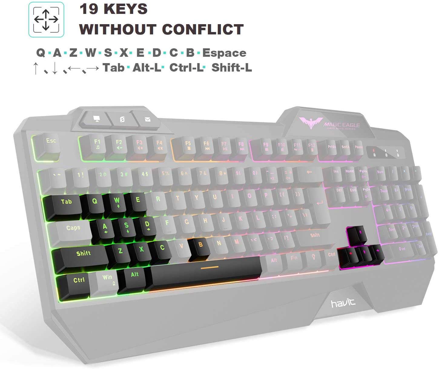 Gaming Keyboard and Mouse Combo, Led Rainbow Backlit Wired Gaming Keyboard and RGB Gaming Mouse, LED 104 Keys USB Ergonomic Wrist Rest Keyboard, 4800 Dots Per Inch 6 Button Mouse - Black