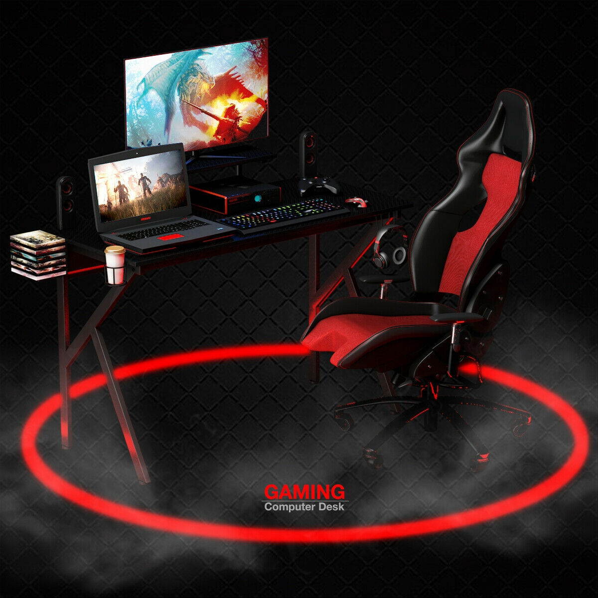 Gaming Desk Computer Desk PC Table Workstation with Cup Holder & Headphone Hook