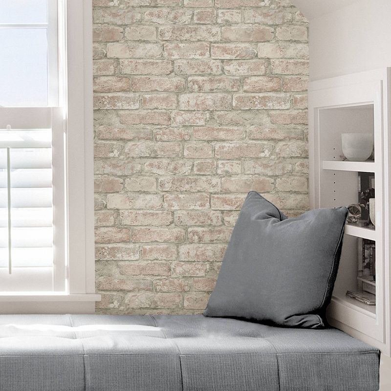 Brewster Washed Denver Brick Peel & Stick Wallpaper White