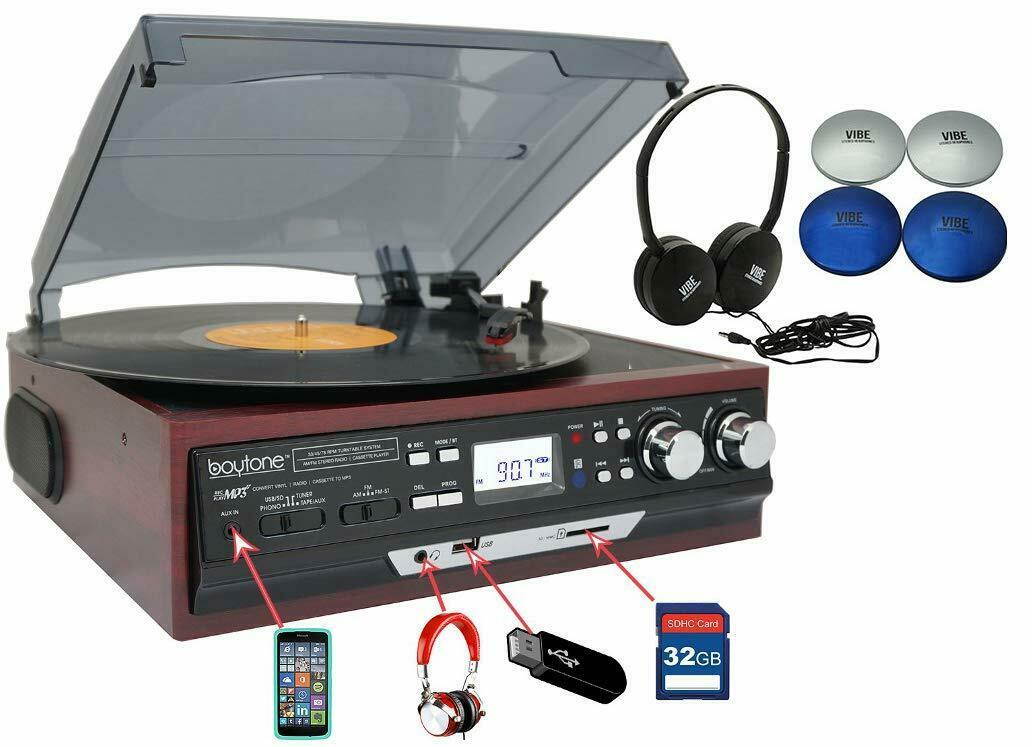Boytone BT-17DJM-C 3 Speed Turntable Bundle W/ Headphone Built In Speakers  AM/F