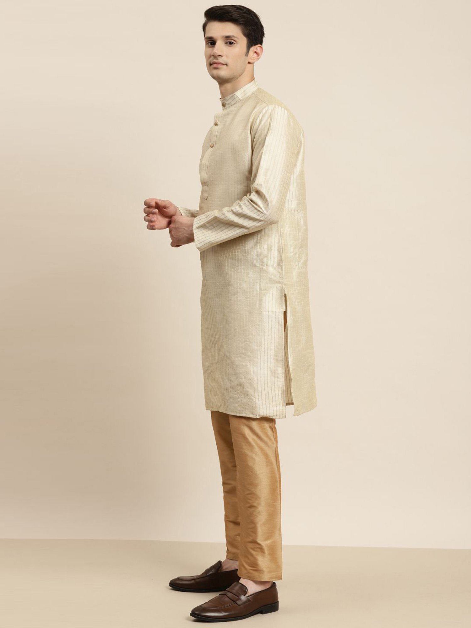 Sojanya Beige Regular Fit Printed Kurta Set With Jacket